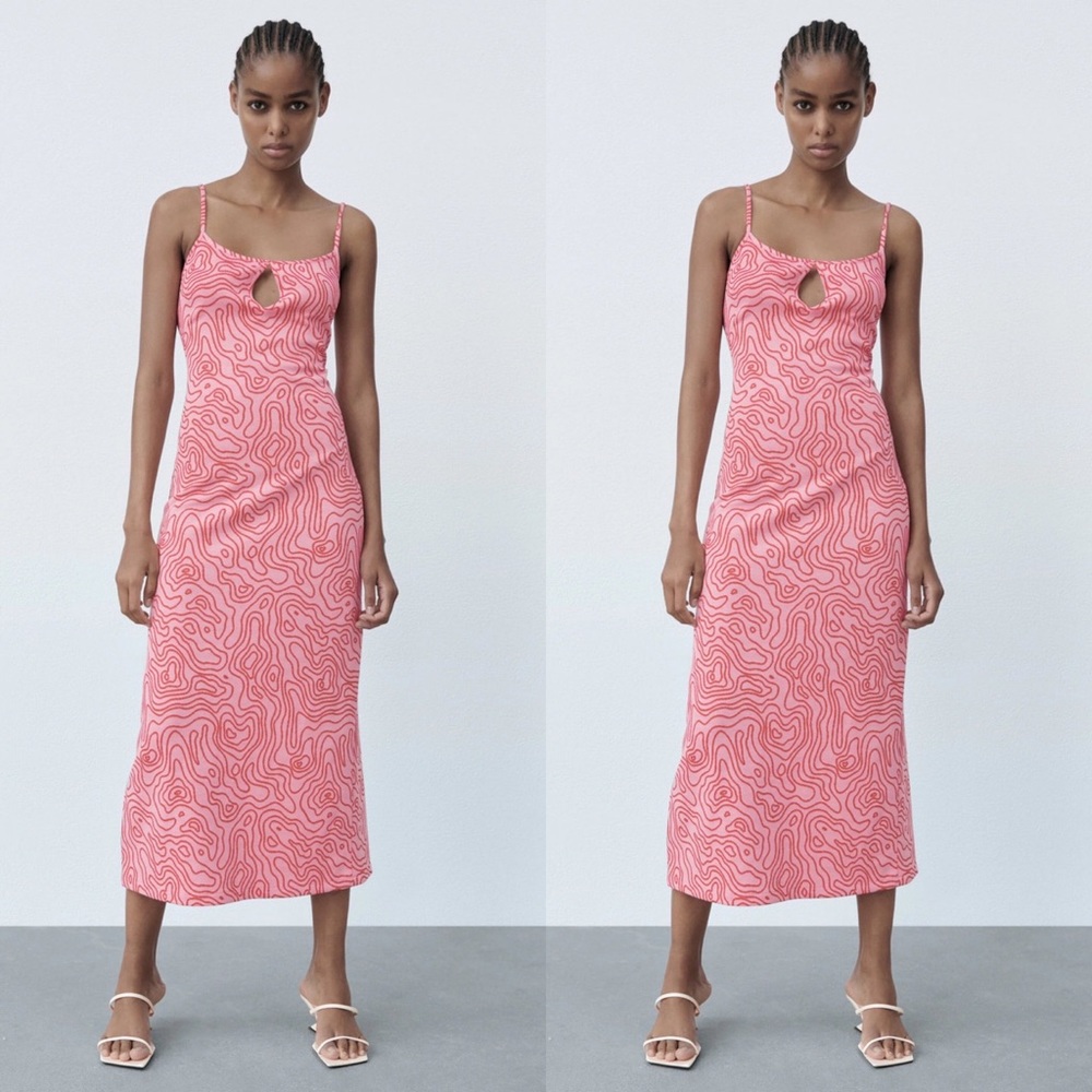 Zara Jacquard Midi Dress Pink